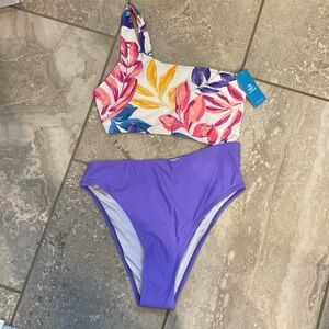 BNWT Cupshe Floral One-Shoulder Asymmetrical Cutout One Piece Swimsuit